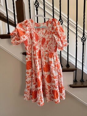 JODIFL Orange & White Floral Smocked Dress Size Medium